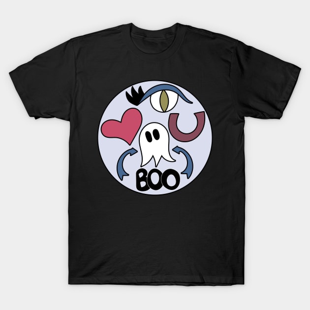 Cute Eye Love You Boo Cartoon Text Art T-Shirt by Angel Dawn Design